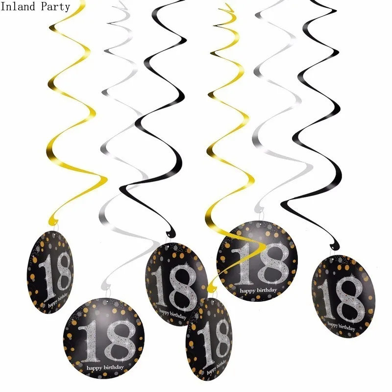 6PCS/set 18/21/30/40/50/60/70/80 Year Olds Plastic Spiral Ornaments Happy Bityhday Anniversaire Ribbon Party Decoration Gift | Дом и сад