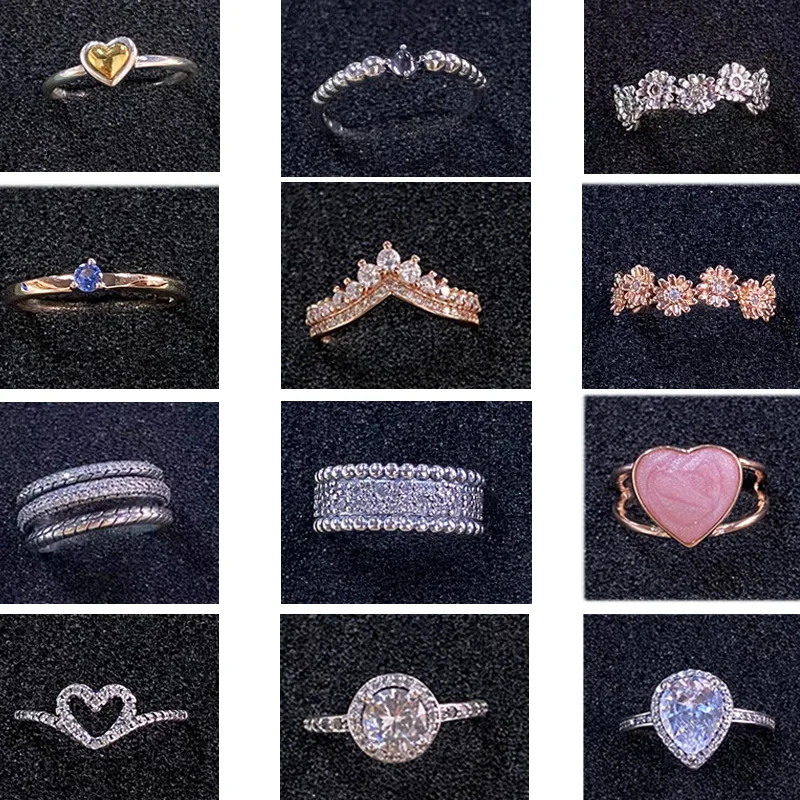 

2021 Hot Sale 925 Sterling Silver Rings Sparkling Double Halo Domed Golden Heart Ring For Women Engagement Party Jewelry Gift