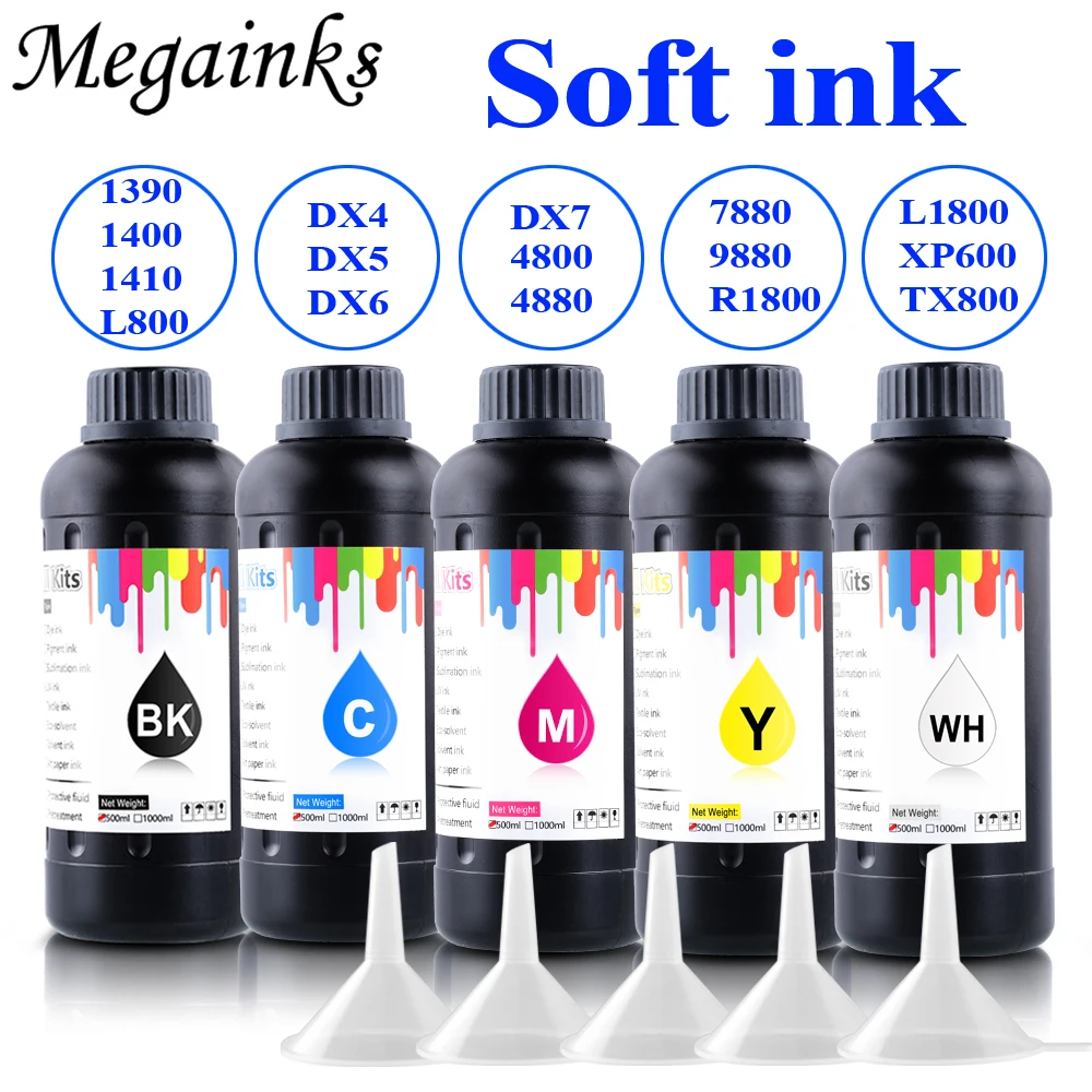 

5 Bottle 500ML LED UV Ink for Epson DX4 DX5 DX6 DX7 Printhead for Epson Roland Mimaki Mutoh Flatbed Inkjet Printer Soft or Hard