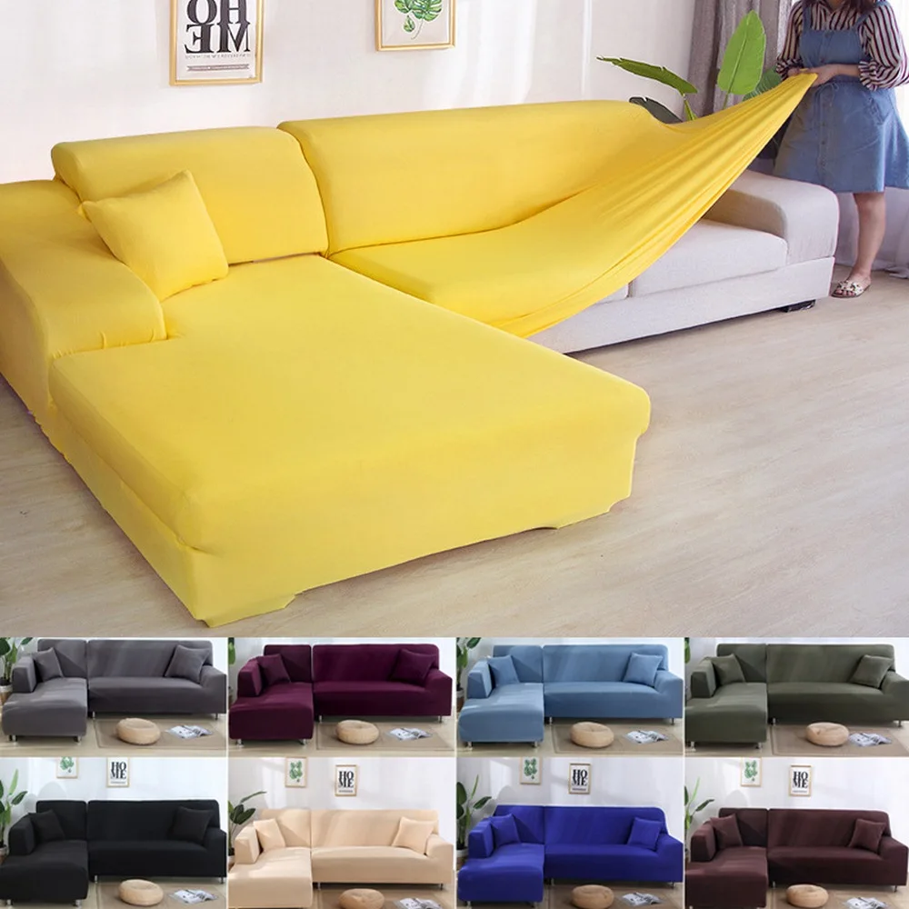 

Solid Color Corner Sofa Sofa Cover Spandex Solid Color Elastic Corner Couch Slipcover Chair Protector Living Room 1/2/3/4 Seater