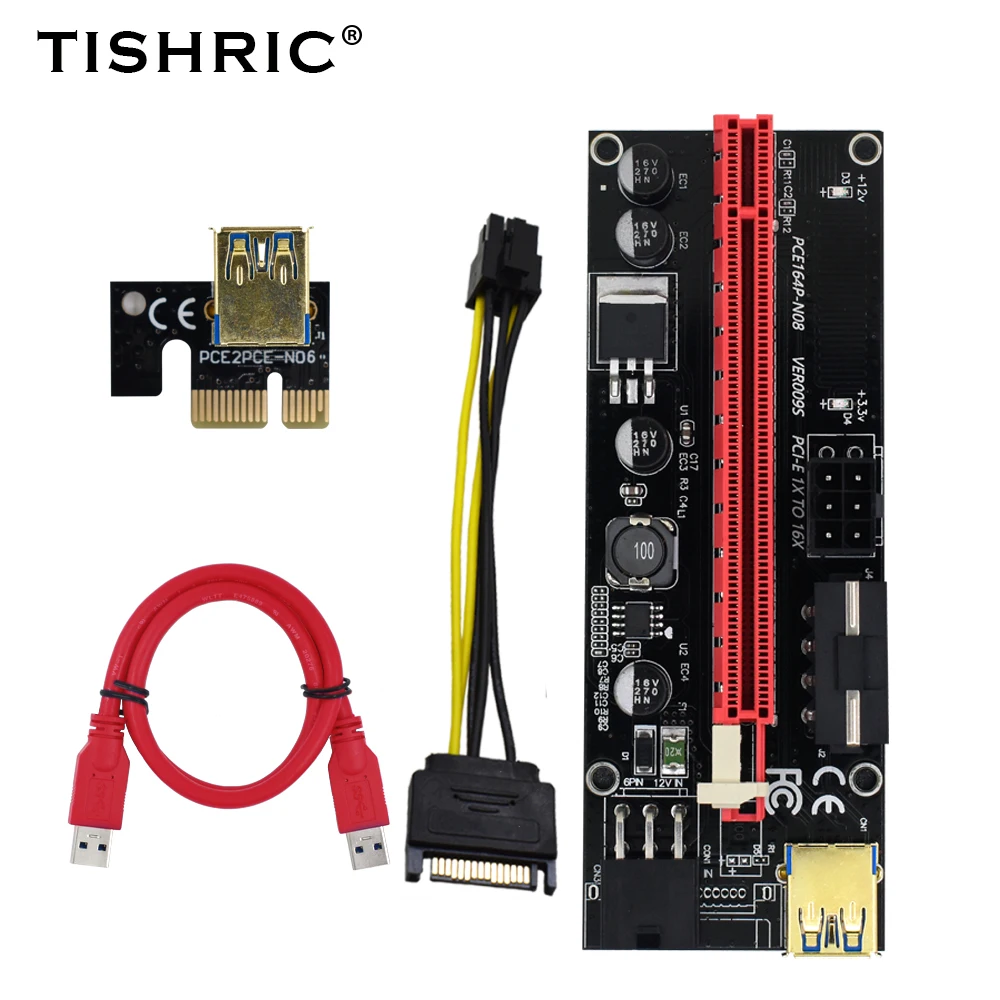 TISHRIC Новый VER009s PCI PCIE Riser карта видеокарта удлинитель адаптер USB 3 0 кабель SATA 6pin для