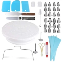 40 pcsset cake decorating tool diy turntable kit icing tips cupcake production baking piping pastry bag nozzles tools ct2213