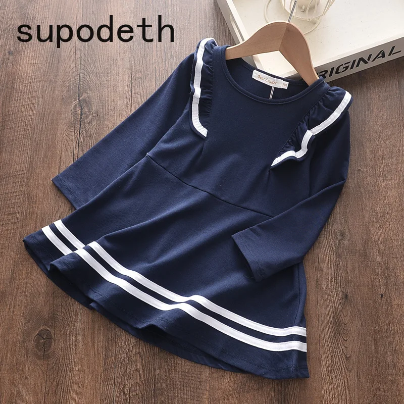 

Ruffle Kids Dresses for Girls Long Sleeve Dress School New Fashion Children Kids Clothing Pink Blue Casual Little Girls Dresses