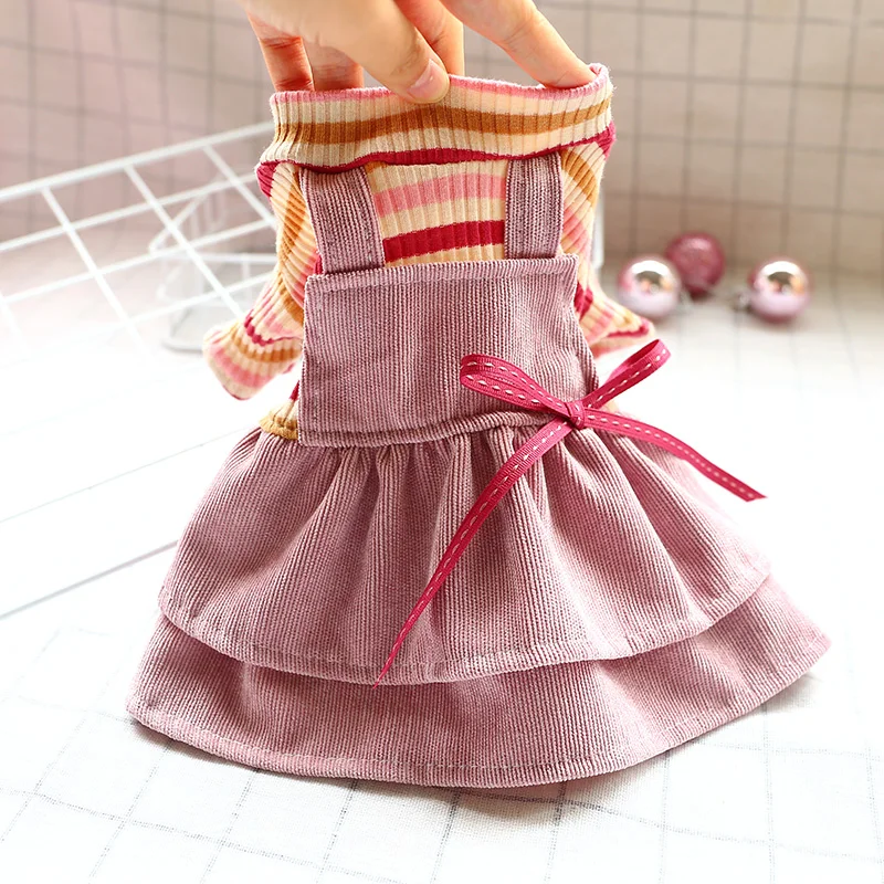 Хлопковые полосатые футболки новые платья для собак с розовым вельветом суки