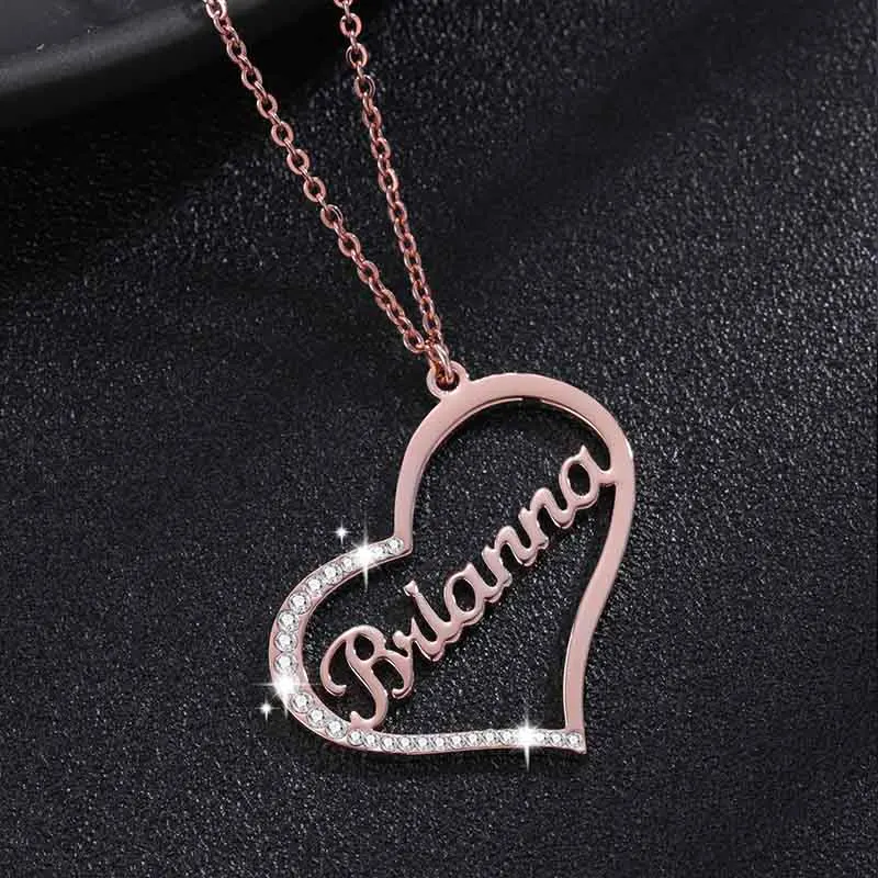 

Personalized Iced Out Heart Name Necklace Gold Stainless Steel Jewelry Customized Heart Name Necklace Charm Gifts For Women Girl