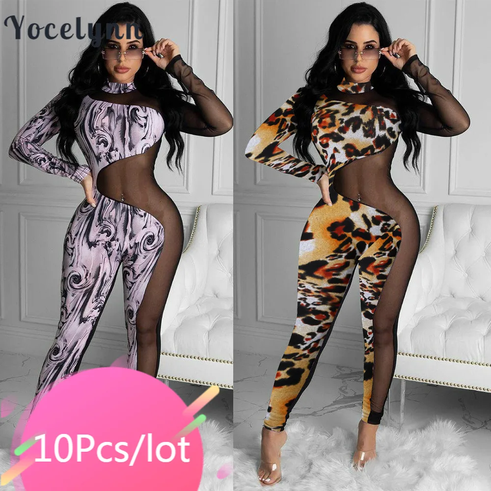 

10 шт., женский прозрачный комбинезон с длинным рукавом