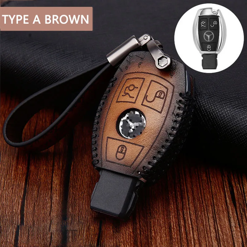 A brown set Чехол для ключей в стиле ретро для Mercedes Benz E200 E260 E300 E320 W203 W210 W211 W124 W202 W204 AMG - Название цвета: A brown set