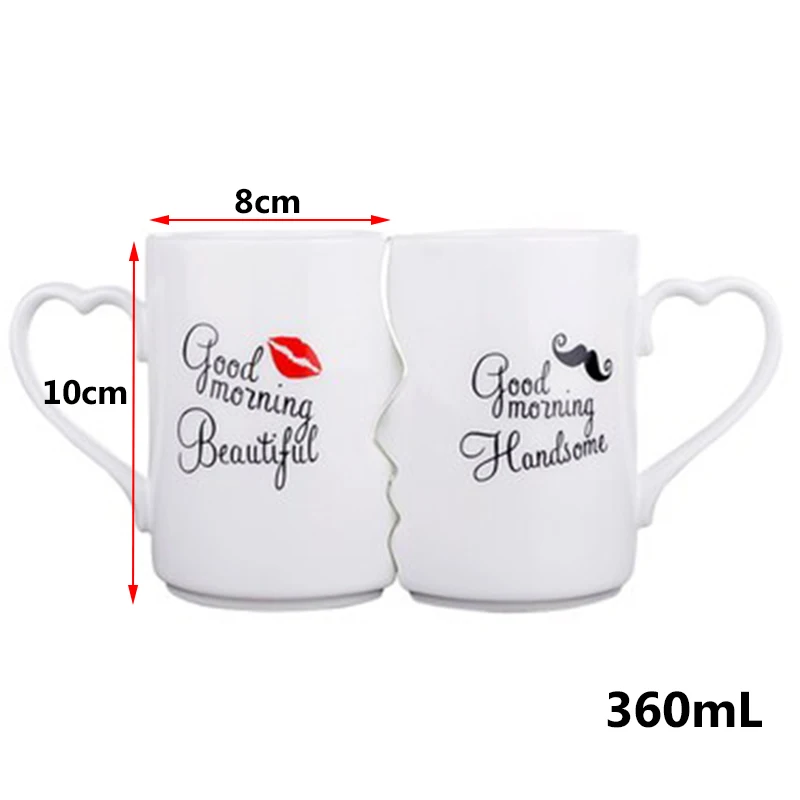 2Pcs Style A Mug Новинка 2 шт./компл. парные чашки 360 мл керамическая кружка для кофе поцелуй креативные подарки на день Святого Валентина подарки на день рождения на свадьбу Прямая - Цвет: 2Pcs Style A Mug