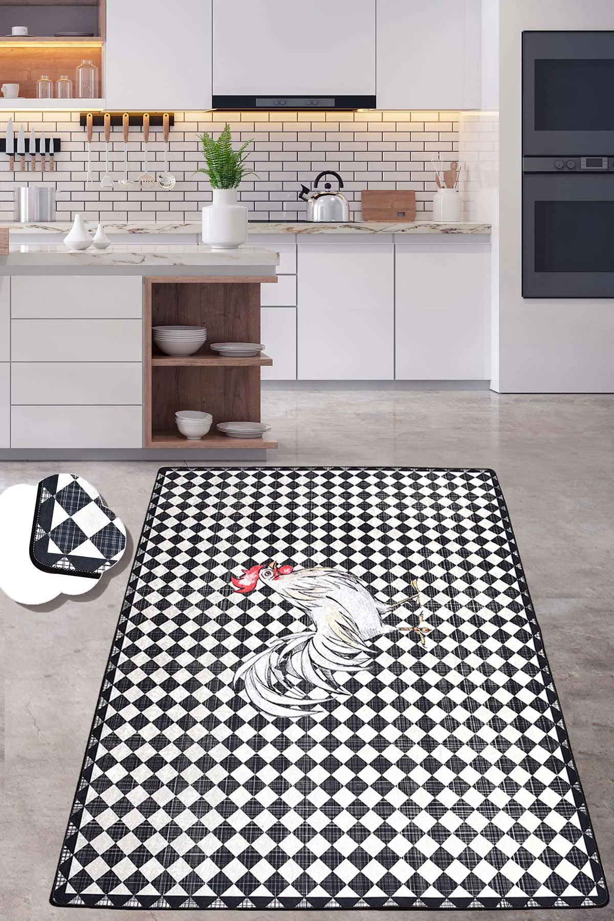 

Rooster Printed Kitchen Area Rugs Modern Geometric Carpet Anti Slip Mat Livingroom Carpet for Home Diningroom Carpet