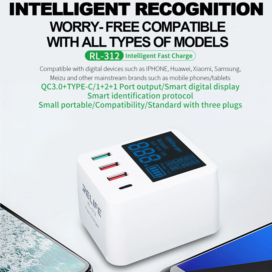 RELIFE RL-312 портативное интеллектуальное мини зарядное устройство QC3.0 Cargador с USB