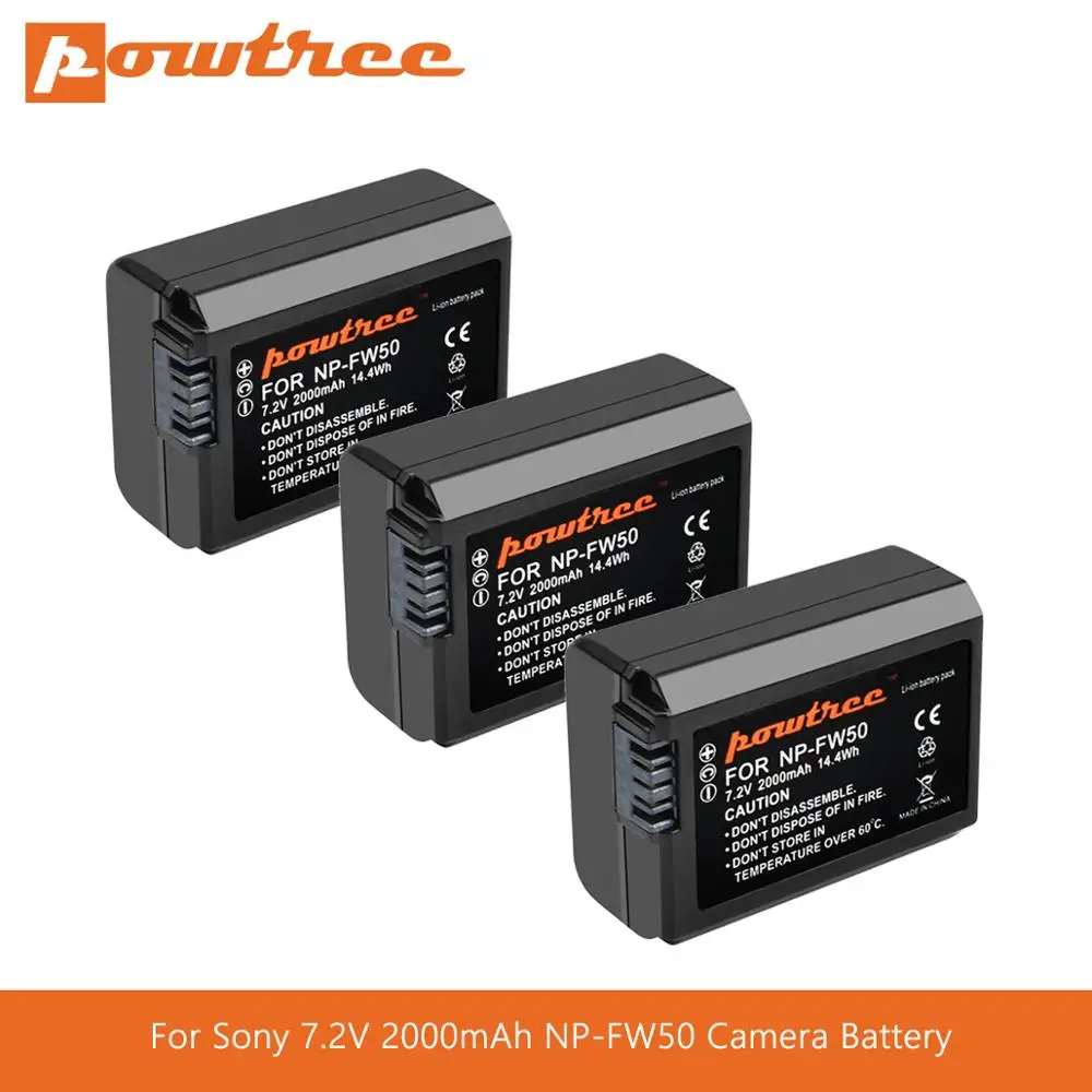Powtree для Sony 7 2 V 2000 мА/ч NP FW50 NPFW50 Камера Батарея ДЛЯ Alpha 6500 6300 6000 5000 3000 a7R a7S II a7II