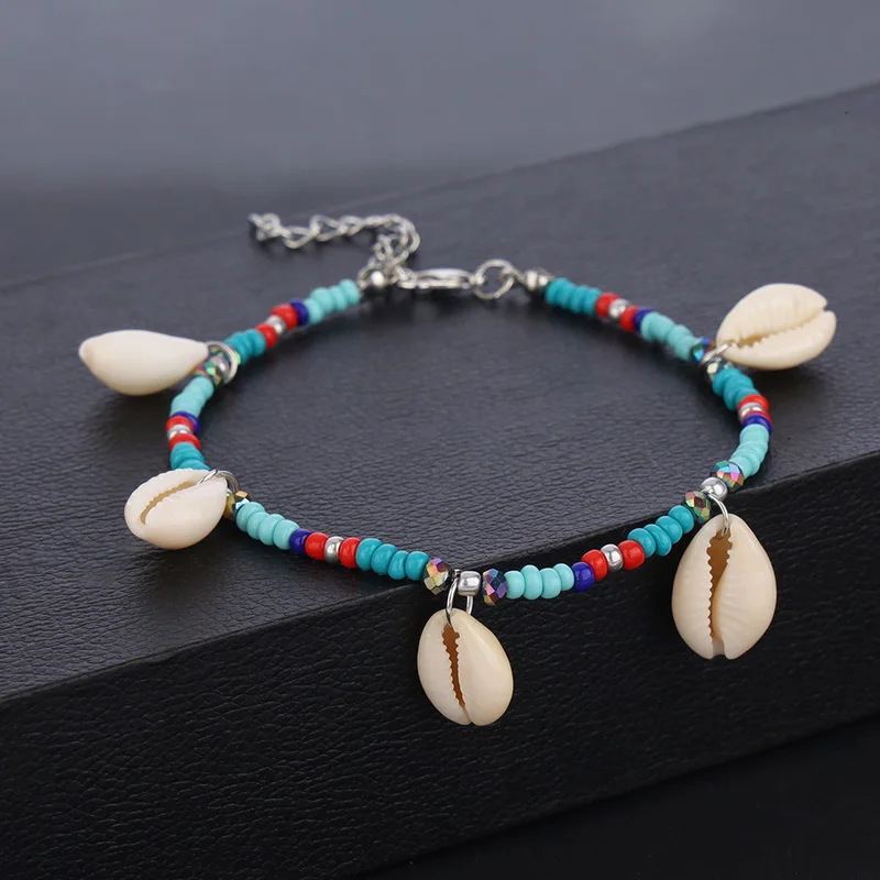 Sindlan Ethnic Colorful Beads Natural Shell Foot Bracelet for Women Bohemia Ankle Barefoot Leg Anklet Chain Jewelry Enkelband | Украшения и