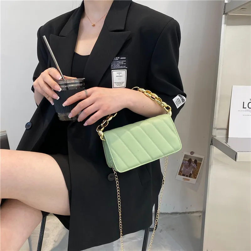 

Metal Chain One Shoulder Crossbody Bags for Women 2021 Luxury Designer Pu Leather Phone Case Handbags Bolsas Femininas Baratas