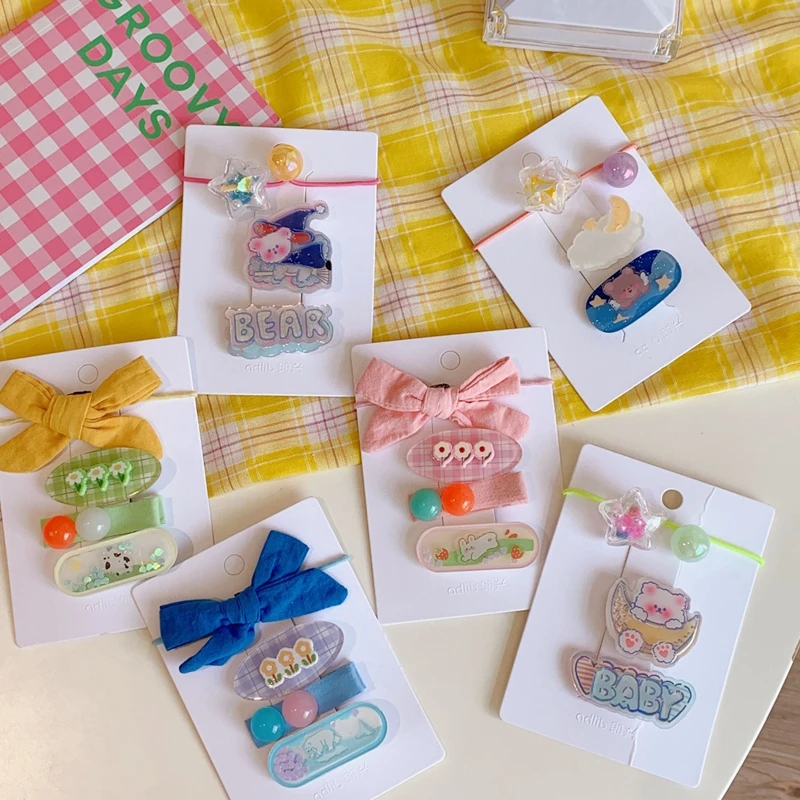 

3-4 Pcs Girls Cute Cartoon Bear Flower Hairpins Sweety Bow Headband Hair Ornament Barrettes Hair Clips Fashion Hair Accessories