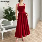 Женское бархатное короткое платье Sevintage, Бордовое платье-трапеция до щиколотки, со складками, для выпускного вечера, вечерние платья под заказ