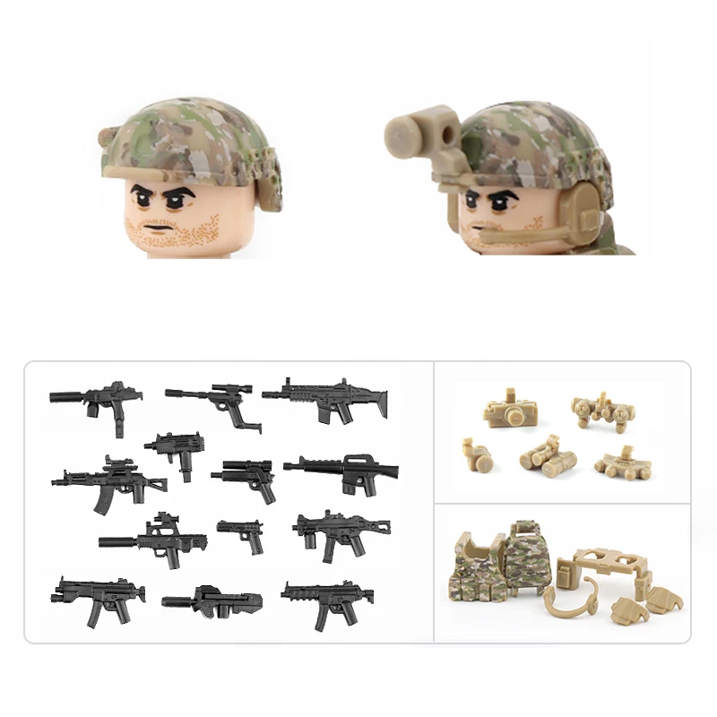 

Modern Military Army Assault Soldiers Figures Building Blocks SWAT Desert Camouflage Police Soldiers Weapons Gun Part Bricks Toy