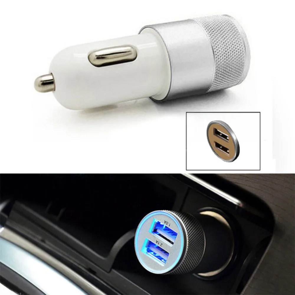 Двойной Переходник USB для зарядки в машине 2.1A автомобильное металлическое зарядное устройство для смартфона/планшета