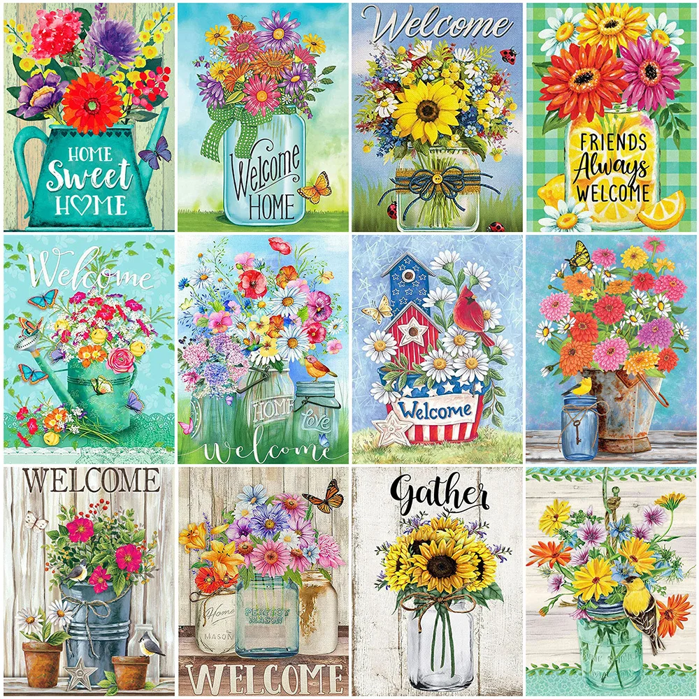 

HUACAN Diamond Painting Flower Needlework Art Diamond Embroidery Landscape Full Drill Cross Stitch Handmade Gift