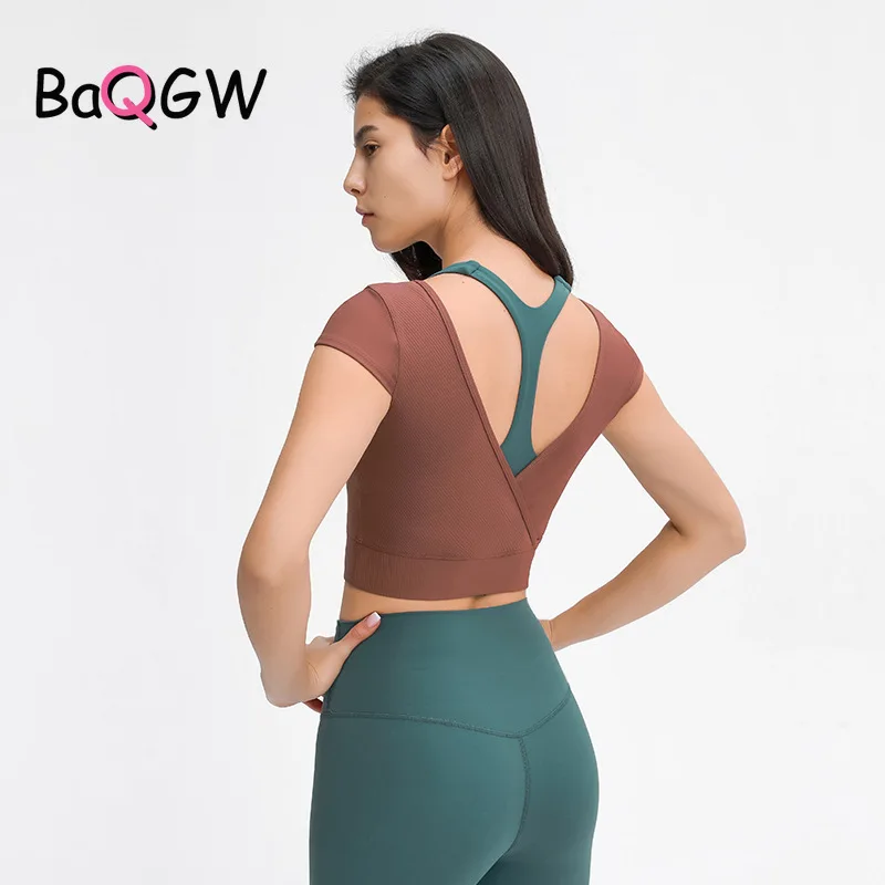 

BaQGW Women Gym Clothing Stretchy Backless Skinny Yoga Top Seamless Knitting Breathable Workout Solid Color Slim Fitness T-shirt