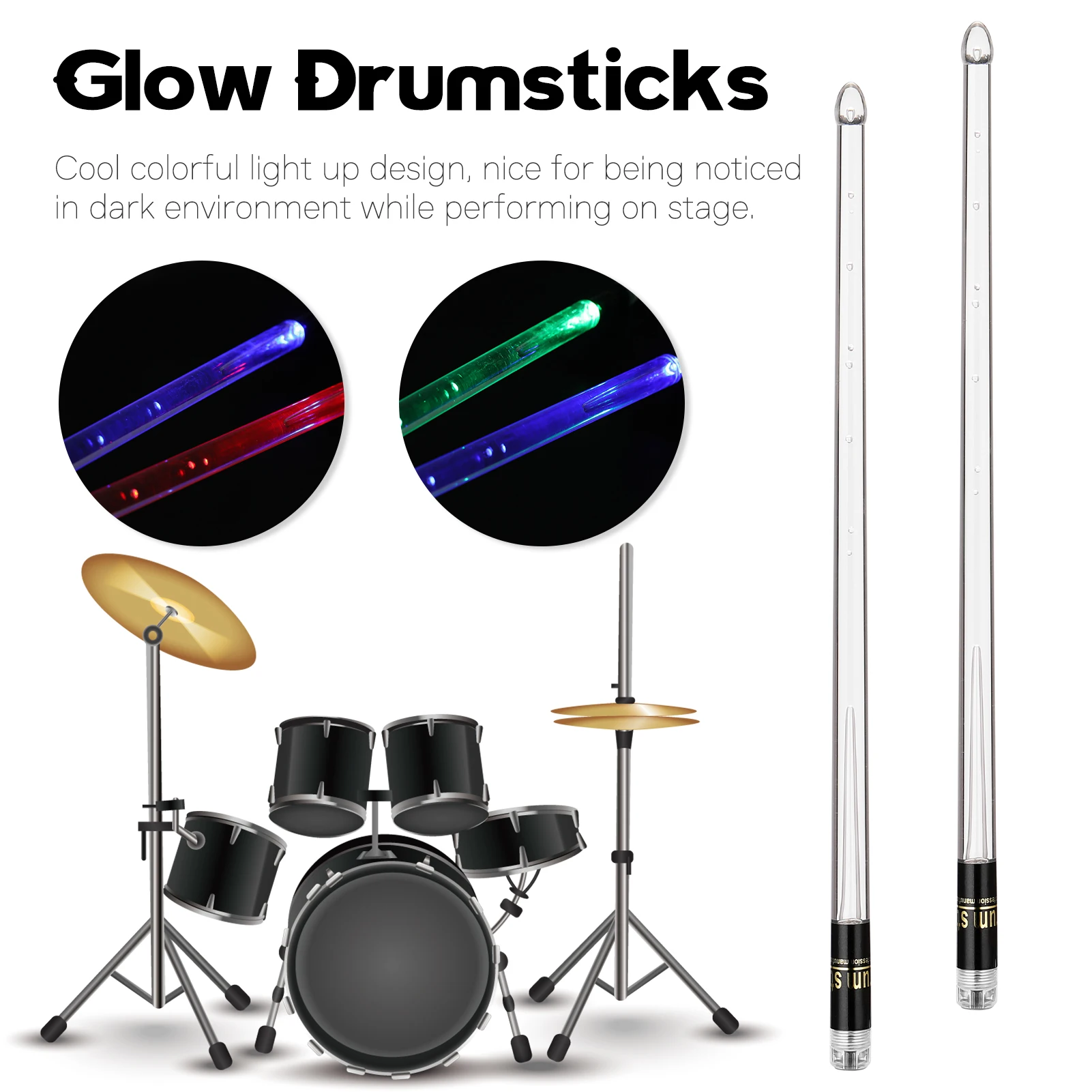 

Glow Drumsticks 15-Colors Light Drumstick Light Up Drumsticks Jazz Drumstick Drum Accessories
