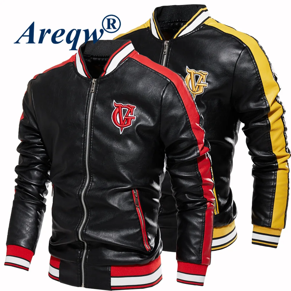 

Men's Jacket 2021 New Men's Pu Coat Motorcycle Clothing Autumn Spring and Autumn Color Matching Leather Jacket Men