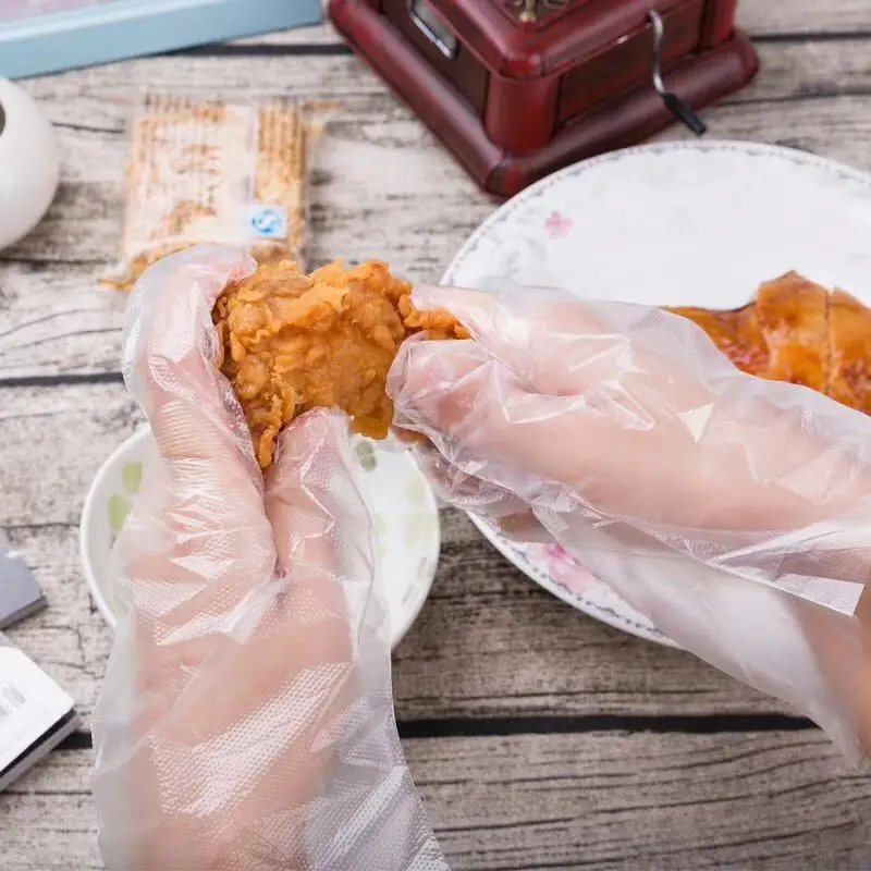 

100pcs/set Fried Chicken Disposable Gloves Restaurant BBQ Transparent Eco-friendly PE Gloves Kitchen Accessories Food Hot E11019