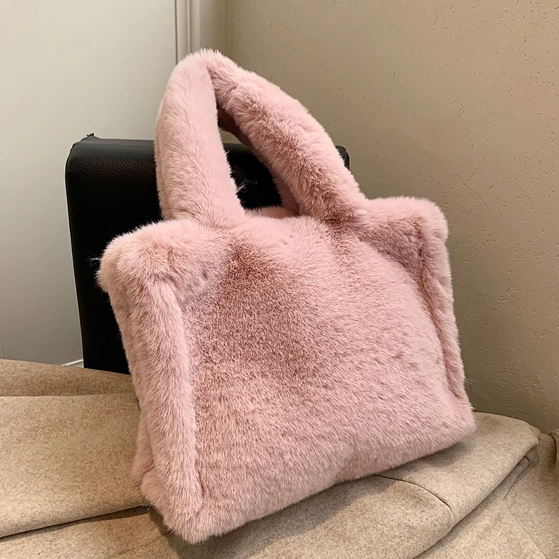 

Lnv Simple Solid Color Soft Fluffy Faux Fur Small Satchel Totes For 2021 Hit Winter Women Shoulder Bags Designer Brand Handbags
