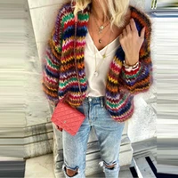 autumn fashion colorful striped print cardigan 2021 spring long sleeve loose women tops outwear vintage harajuku streetwear coat