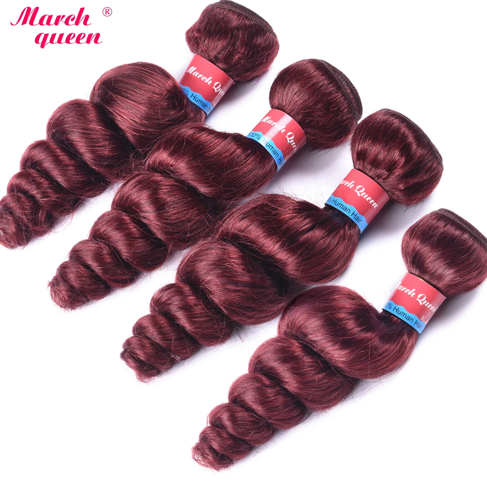 

Peruvian Hair Weave Bundles 99J Ombre Loose Wave Hair 3 Bundles Non-Remy Human Hair Extension Peruvian Loose Curly Hair Weft