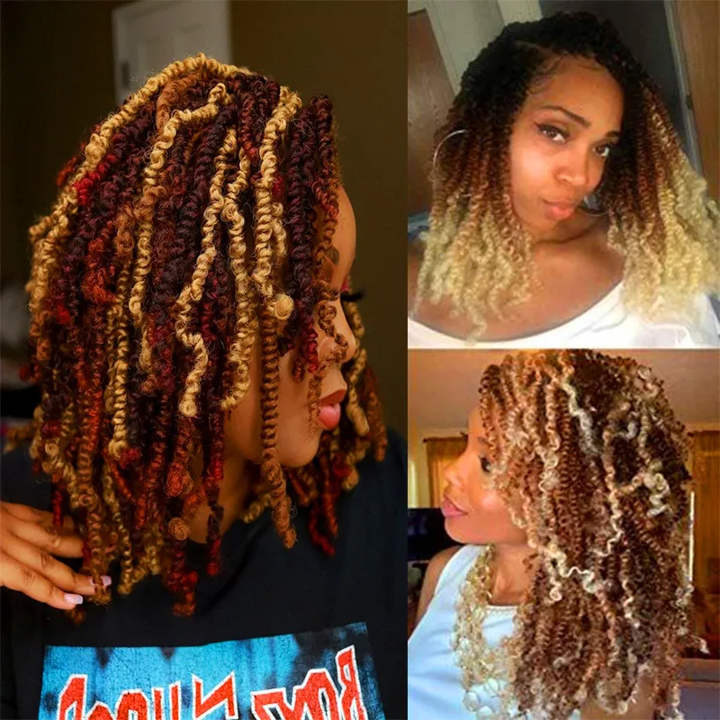 

Short Spring Twist Hair for Black Women Ombre Colorful Passion Twist Hair Synthetic Crochet Braiding Hair Extension Brown Purple