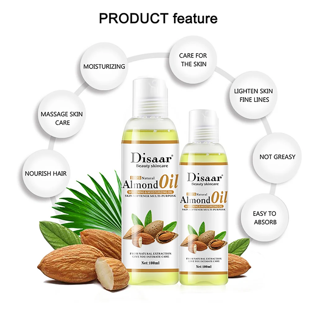 100ml Almond Oil Body Massage Brightening Moisturizing Firming Smoothing Improve Fine Lines Brightens Skin Tone Care |