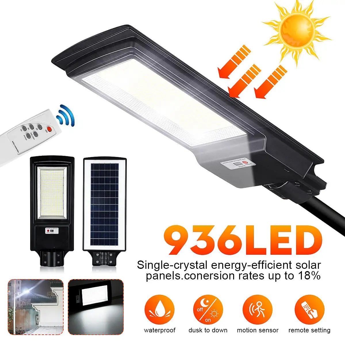

1200W 936 LED Waterproof Solar Light PIR Motion Sensor Remote Control Modern Garden Lamp Outdoor Lighting Solar Street Lights