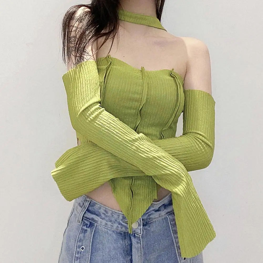 

2021 Women's Camisole Color Slimming Fashion Long Sleeve Neck Irregular Sexy Off Shirts Streetwear Tops Halter Shoulder Z1j3