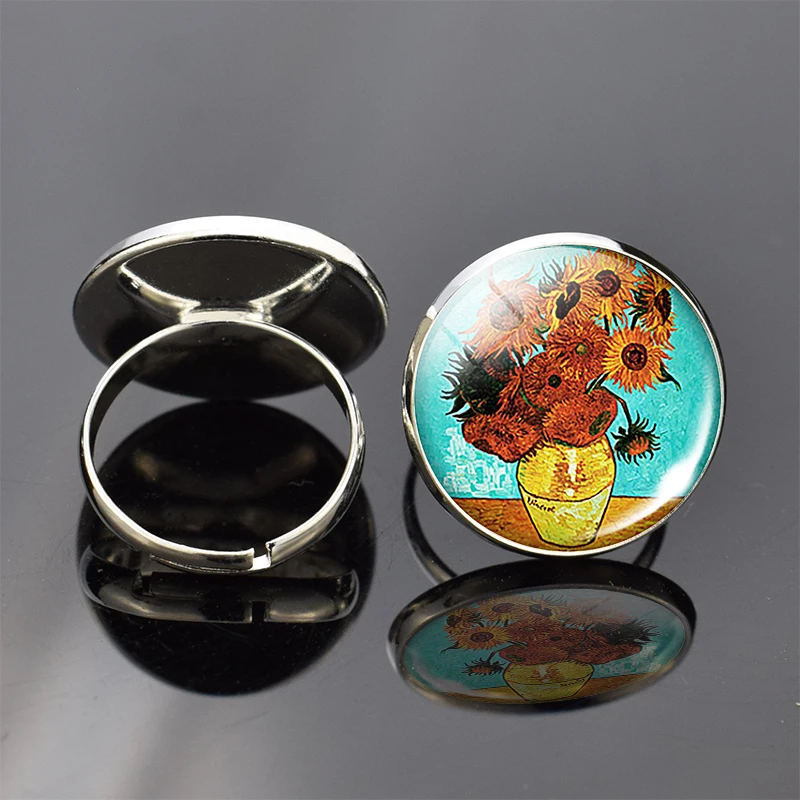 Модное регулируемое мужское женское кольцо Ван Гог арт подсолнухи Звездная ночь