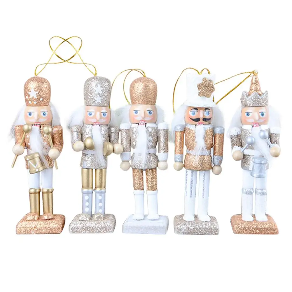 

5PCS 2021 New Year Decor Kids Doll 12cm Wooden Nutcracker Soldier Merry Christmas Decoration Pendants Ornaments for Xmas Tree