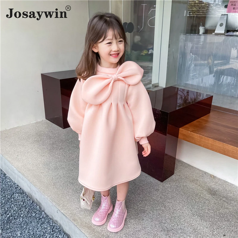 Spring Autumn Childrens Clothing Baby Girls Dress Puff Sleeve Bow Dresses Girls Casual Princess Dresses Vestidos Girl Clothes