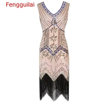 vintage flapper party dress v neck sleeveless sequin beaded style style tassel flapper vestidos feminina