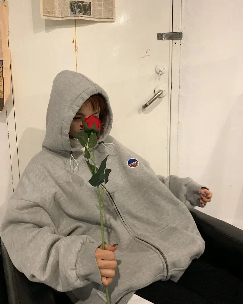 

oversized zip up sweatshirt streetwear loose long-sleeved korean style jacket Autumn 2020 new zipper women tops black hoodie