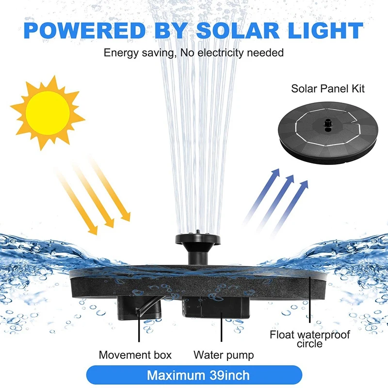 

Bird Bath Solar Fountain Pump 3W Solar Powered Fountain Pump with 9 Nozzles Solar Bird Bath Fountain Suitable