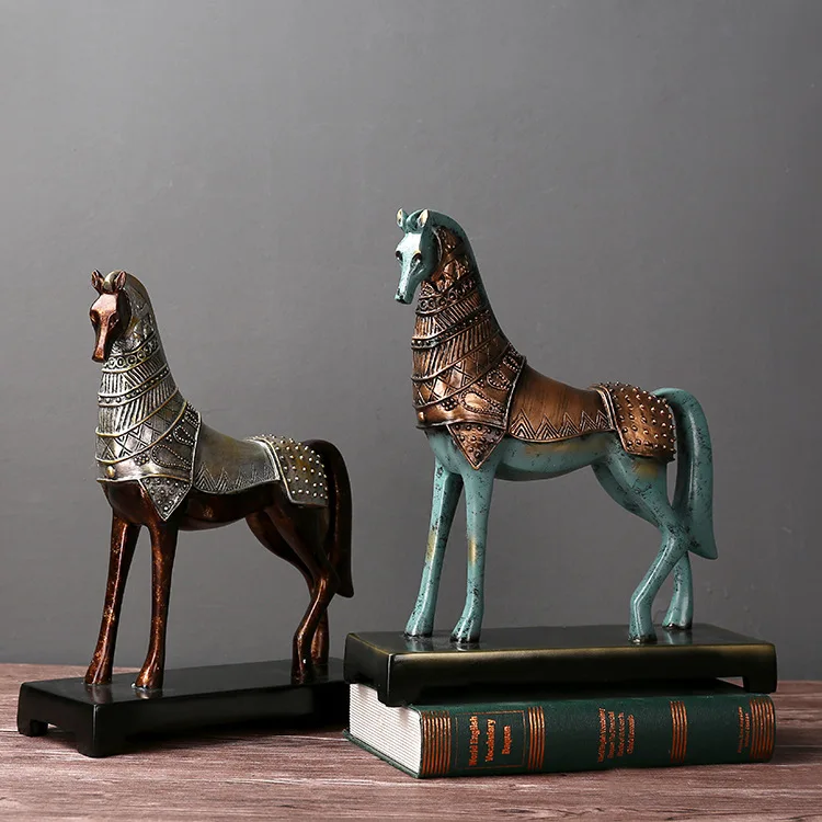 

[HHT] Creative European Horse Sculpture Furnishing Retro Armor Horses Statue Resin Art&Craft Home Decoration for Living Room