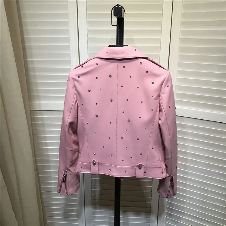 Chic women leather Rivet coat 2020 Spring autumn High quality brand new design real leather jackets B638A