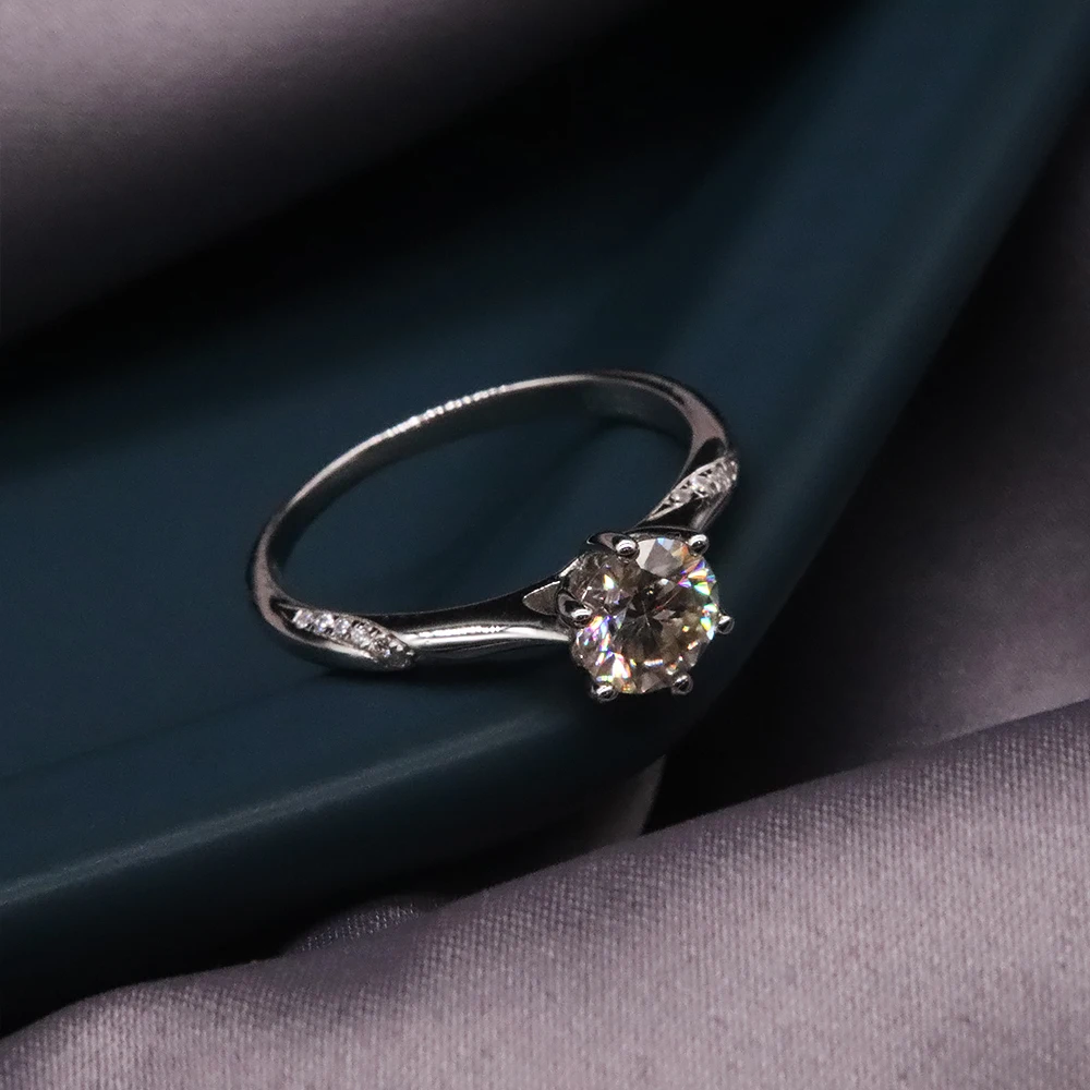 925 пробы Серебряное кольцо Moissanite круглое бриллиантовое тестовое положительное