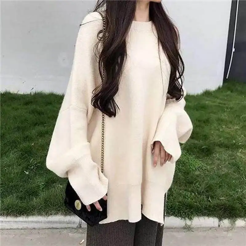 

Korean Solid Color Sweater Loose Cashmere Sweater Women Winter Clothes O-Neck Casual Pullovers Plus Size Knit Sweater