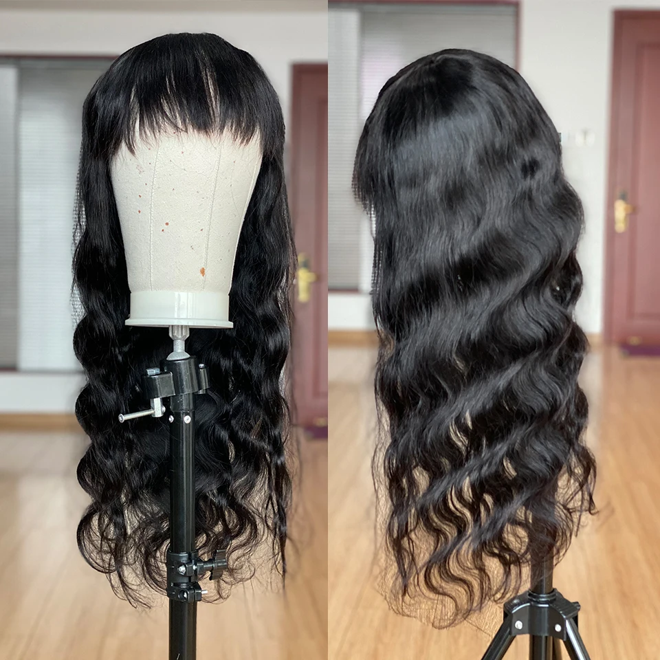 Парики Aliballad из человеческих волос волнистые с челкой бразильские полностью