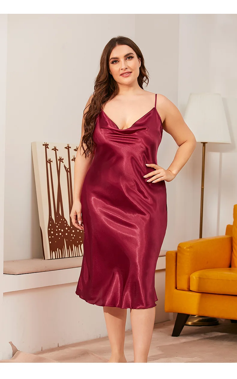 

Large size Women's Sleepwears Dress Homewear Solid Thin Satin Nightdress Summer Sleepwear Sexy Plus Size Dresses Nightgown