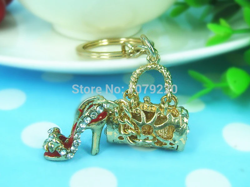 Красная сумка и брелок в форме обуви Очаровательная Женская Подвеска со стразами