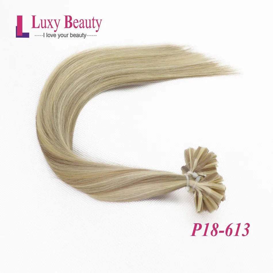 LuxyBeauty волосы на ногтях Remy человеческие волосы для наращивания, 1 г/шт.# P18-613, кератиновые прямые волосы, сделано в машине 1"-22" - Цвет: # P18/613