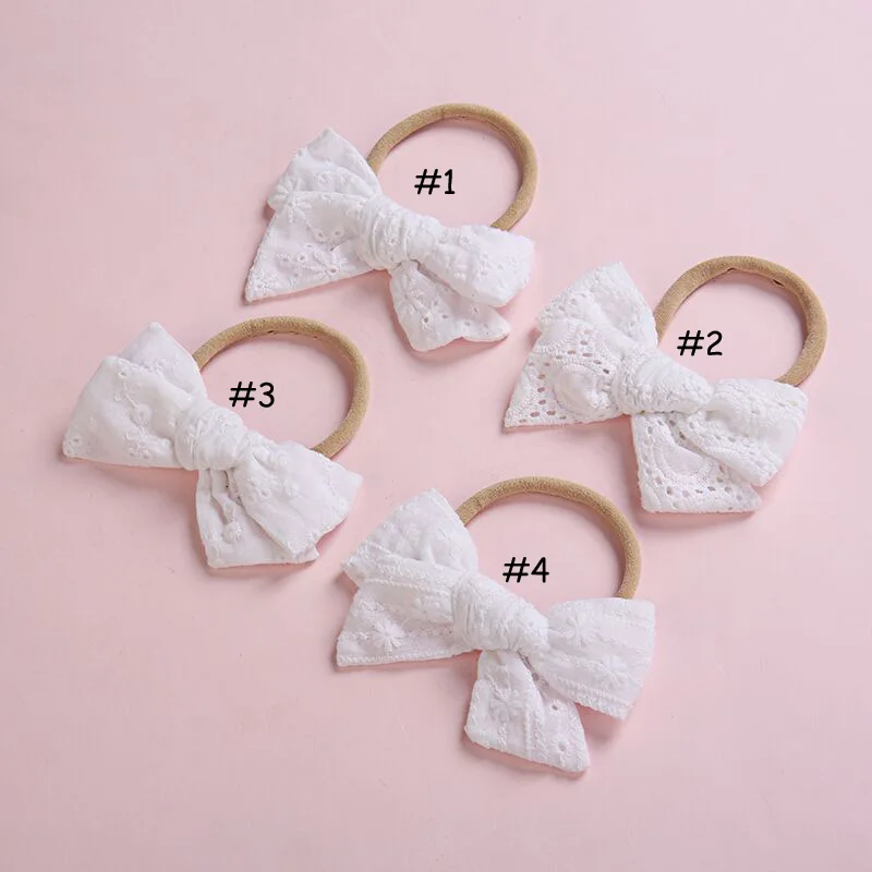 with nylon headbands 12 шт./партия, 3," белый кружевной бант из нейлона, повязки на голову или заколки для волос, тканевый бант с ушками для школьниц, аксессуары для волос - Цвет: with nylon headbands