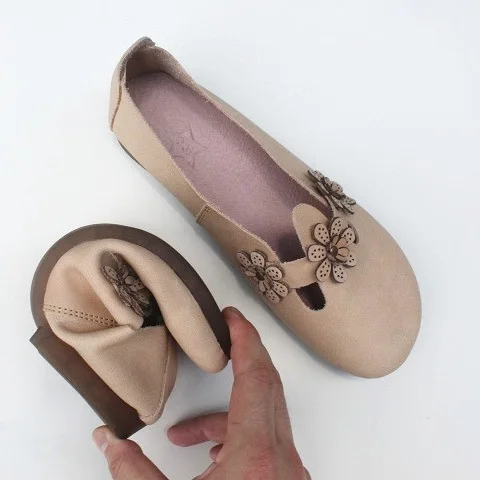 Careaymade-summer autumn national style retro leather Pure handmade flower flat heel cover low heel pure leather flat sole shoes