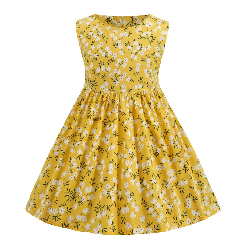 

New Style 2021 Summer Fashion Girls Dresses Cotton Sleeveless Princess Cute Print Flower Kids Clothing Children's Wear